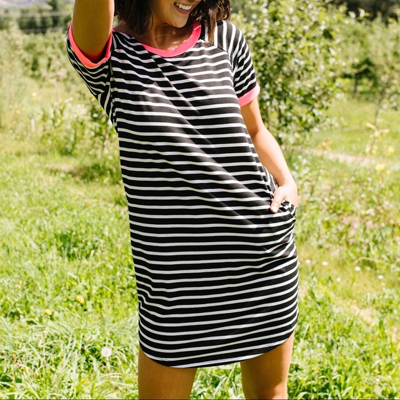 Later Skater T-Shirt Dress with Hot Pink Trim - Picture 2 of 11